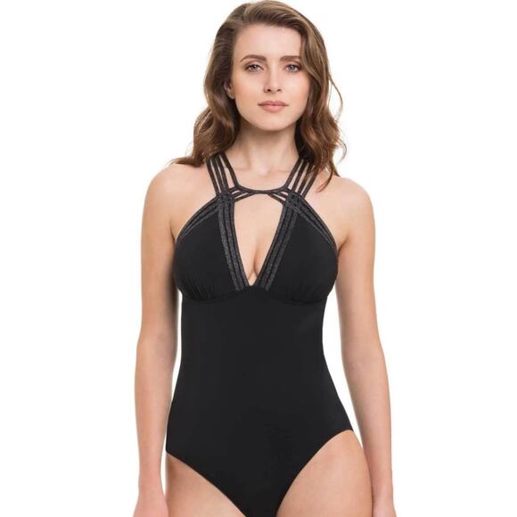 Profile by Gottex Stargazer V Neck Black One-Piece Sz 16 - Picture 1 of 4